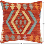 handmade Traditional Pillow Rust Blue Hand-Woven SQUARE 100% WOOL Hand woven turkish pillow2' x 2'