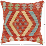 handmade Traditional Pillow Rust Blue Hand-Woven SQUARE 100% WOOL Hand woven turkish pillow2' x 2'