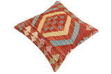 handmade Traditional Pillow Rust Blue Hand-Woven SQUARE 100% WOOL Hand woven turkish pillow2' x 2'