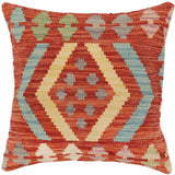 handmade Traditional Pillow Rust Blue Hand-Woven SQUARE 100% WOOL Hand woven turkish pillow2' x 2'