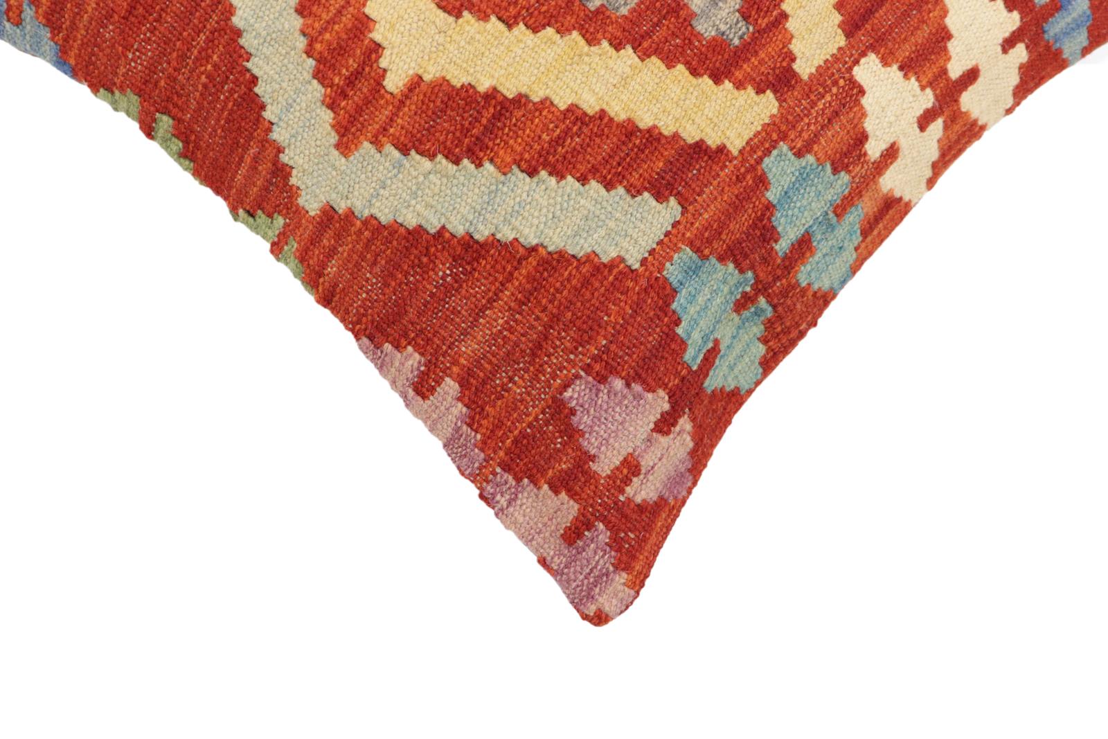 handmade Traditional Pillow Rust Blue Hand-Woven SQUARE 100% WOOL Hand woven turkish pillow2' x 2'