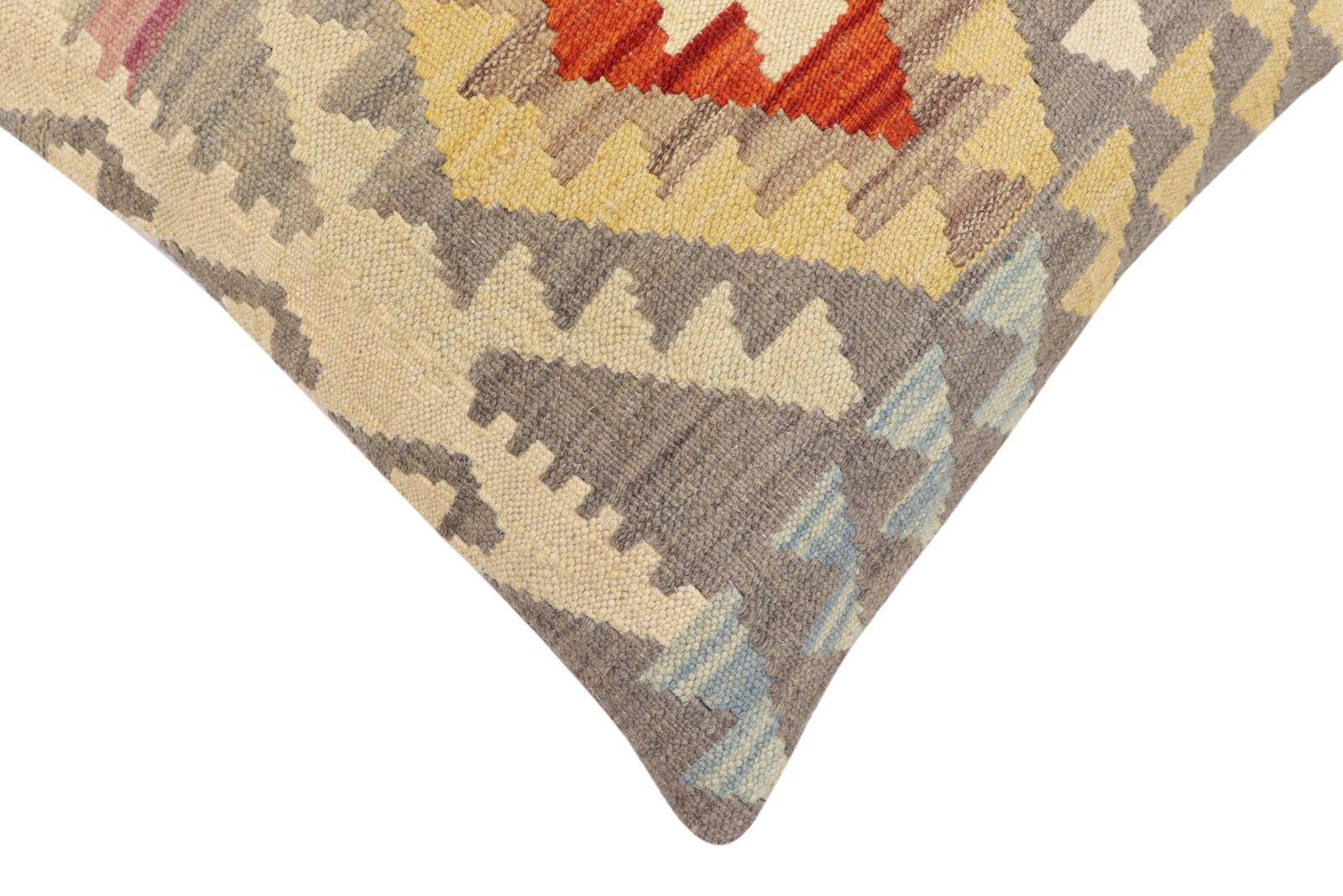 handmade Traditional Pillow Gray Rust Hand-Woven SQUARE 100% WOOL Hand woven turkish pillow2' x 2'