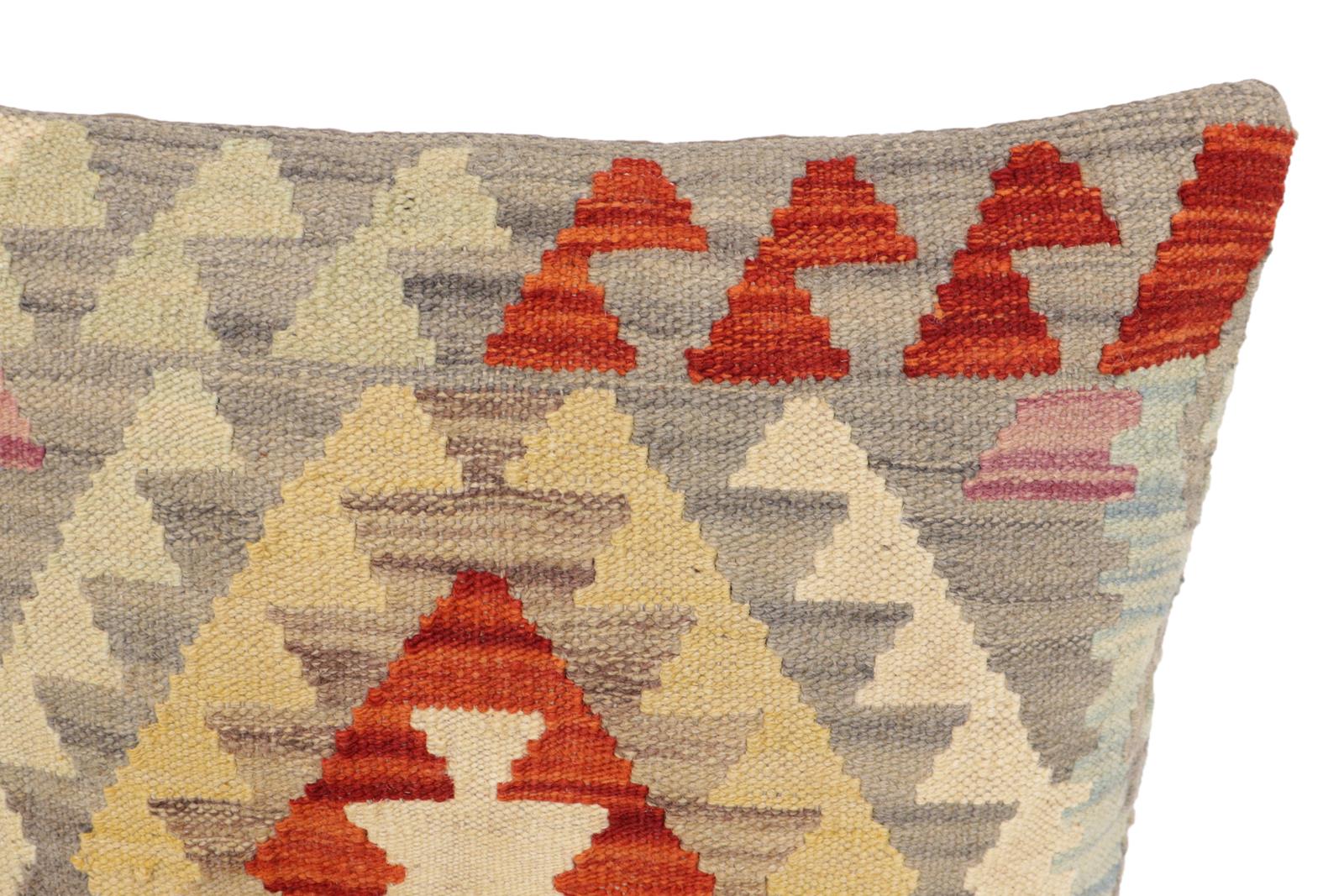 handmade Traditional Pillow Gray Rust Hand-Woven SQUARE 100% WOOL Hand woven turkish pillow2' x 2'