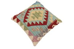 handmade Traditional Pillow Blue Red Hand-Woven SQUARE 100% WOOL Hand woven turkish pillow2' x 2'