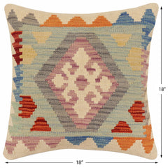 handmade Traditional Pillow Blue Rust Hand-Woven SQUARE 100% WOOL Hand woven turkish pillow2' x 2'
