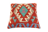 handmade Traditional Pillow Rust Blue Hand-Woven SQUARE 100% WOOL Hand woven turkish pillow2' x 2'