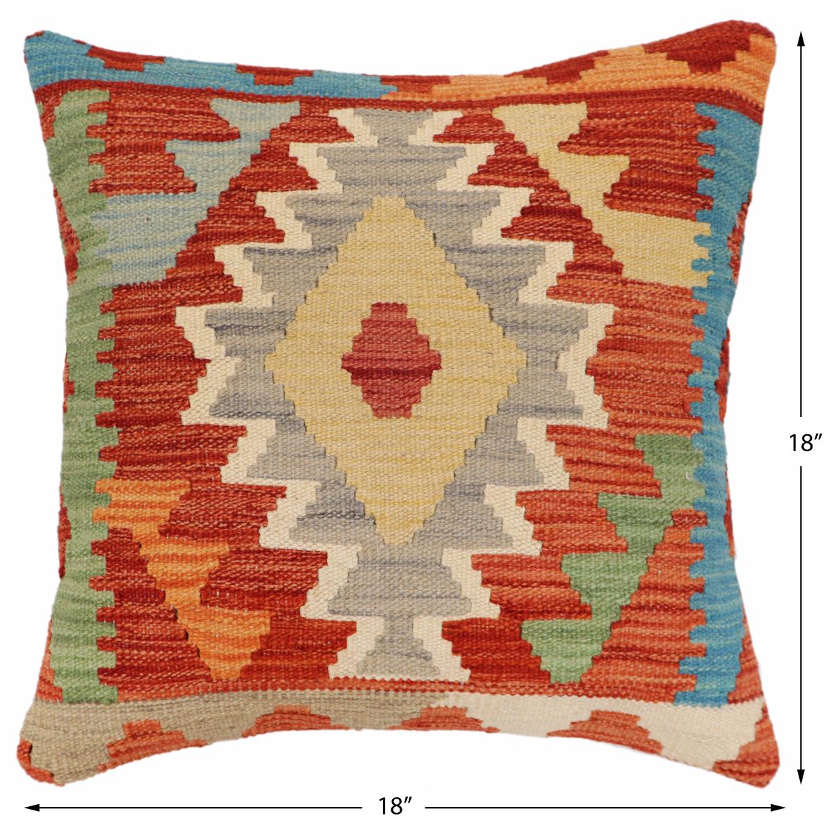 handmade Traditional Pillow Rust Blue Hand-Woven SQUARE 100% WOOL Hand woven turkish pillow2' x 2'