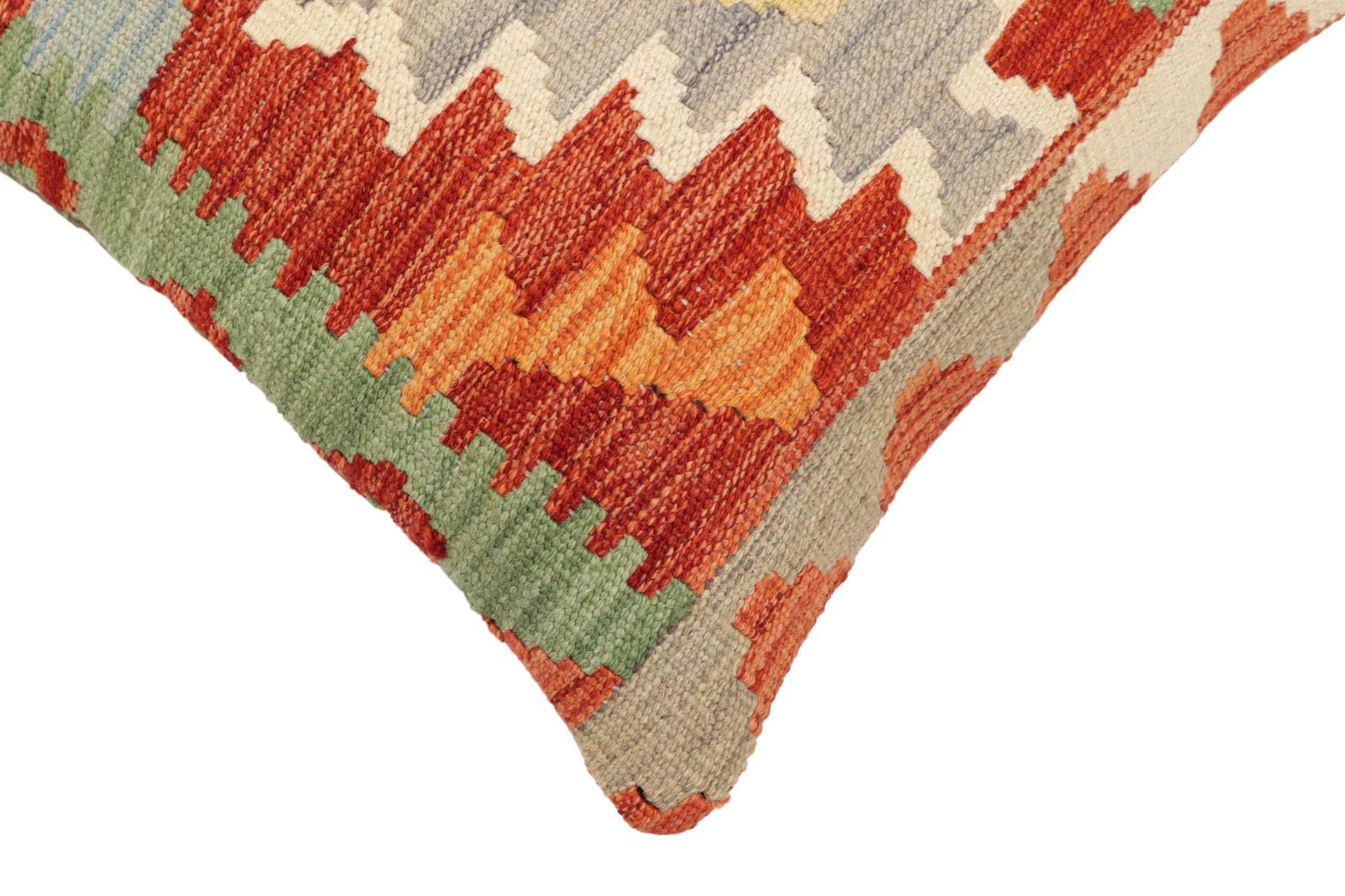 handmade Traditional Pillow Rust Blue Hand-Woven SQUARE 100% WOOL Hand woven turkish pillow2' x 2'