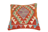 handmade Traditional Pillow Rust Blue Hand-Woven SQUARE 100% WOOL Hand woven turkish pillow2' x 2'