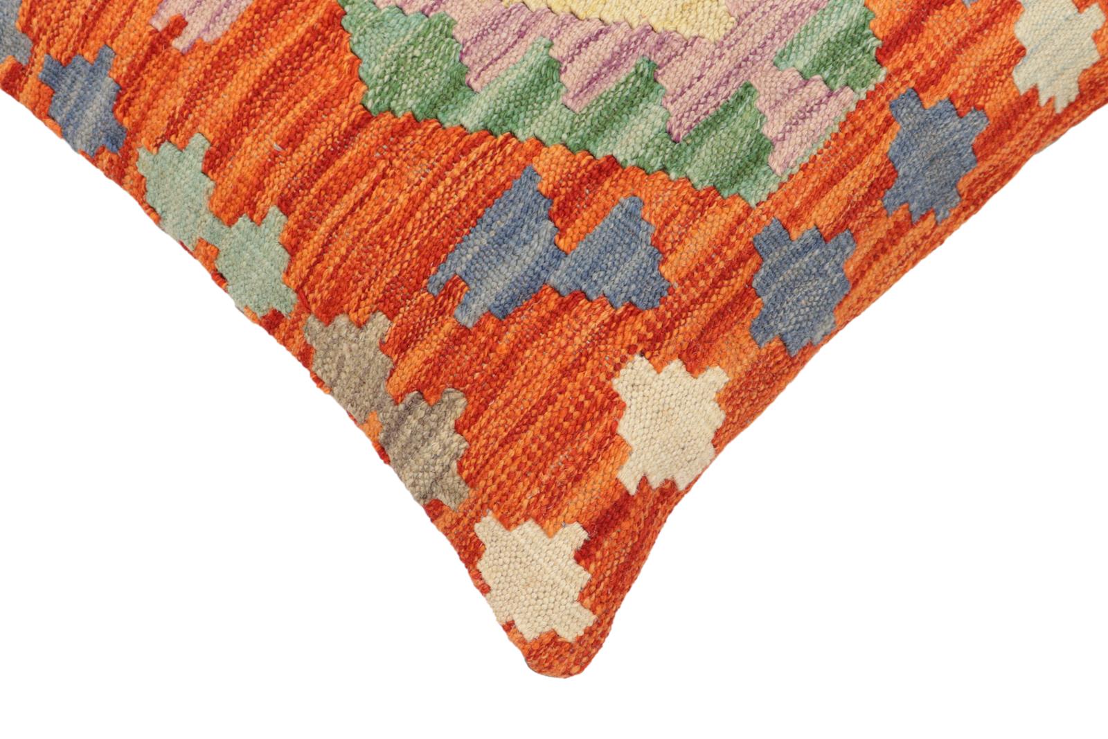 handmade Traditional Pillow Rust Blue Hand-Woven SQUARE 100% WOOL Hand woven turkish pillow2' x 2'