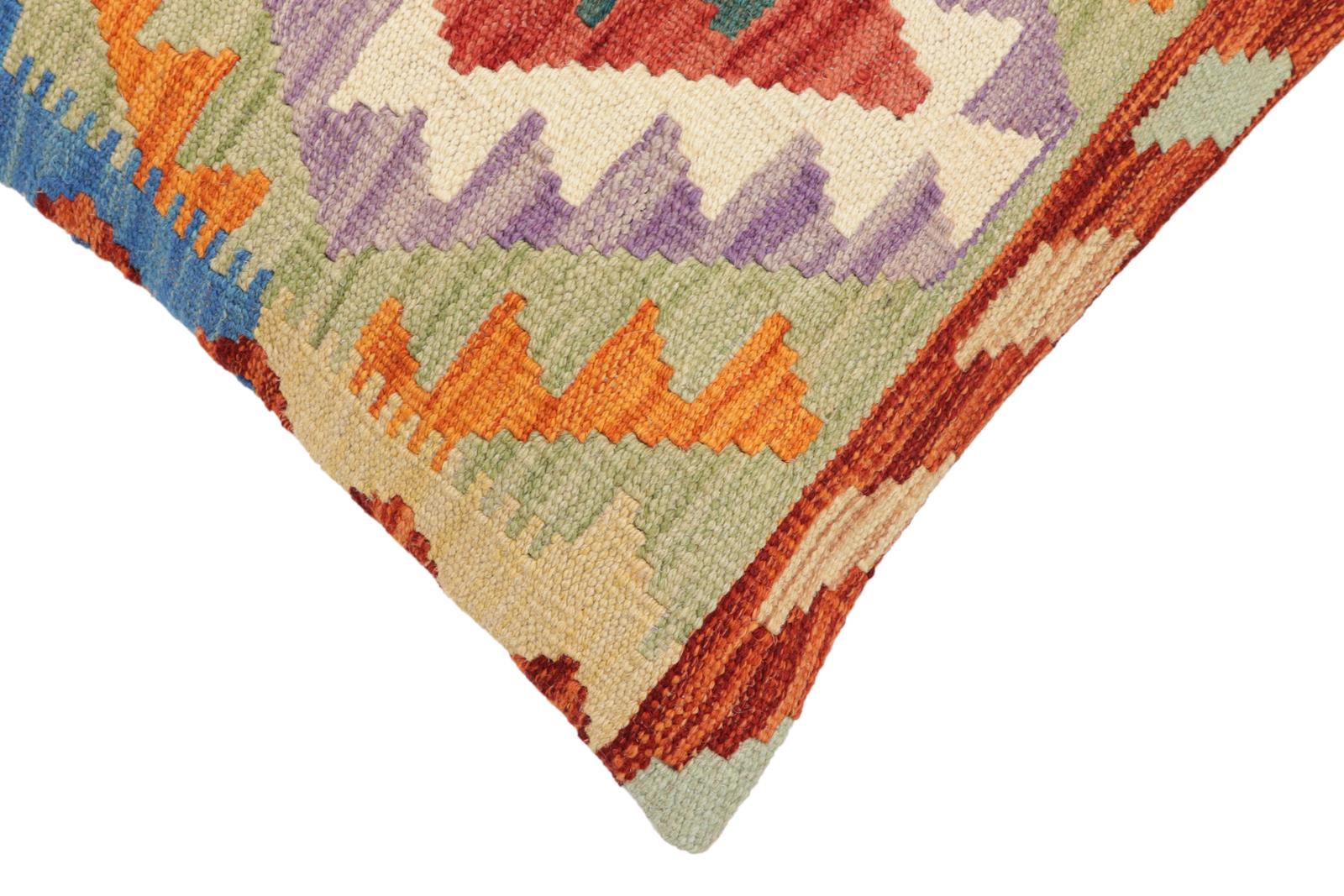 handmade Traditional Pillow Rust Blue Hand-Woven SQUARE 100% WOOL Hand woven turkish pillow2' x 2'