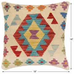 handmade Traditional Pillow Beige Red Hand-Woven SQUARE 100% WOOL Hand woven turkish pillow2' x 2'