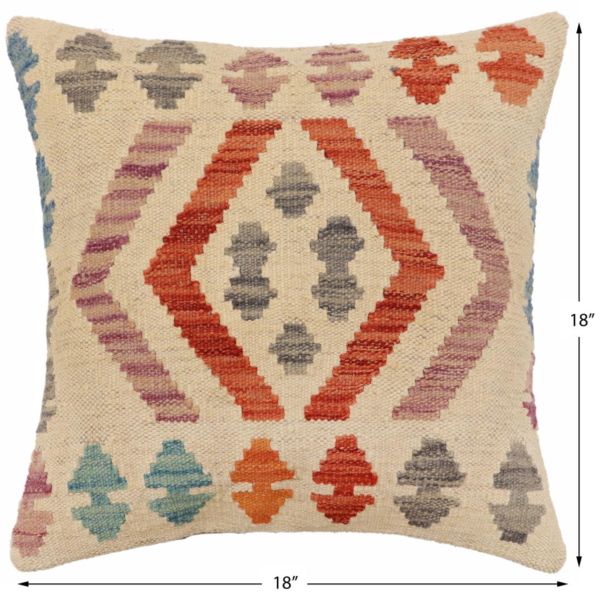 handmade Traditional Pillow Beige Rust Hand-Woven SQUARE 100% WOOL Hand woven turkish pillow2' x 2'