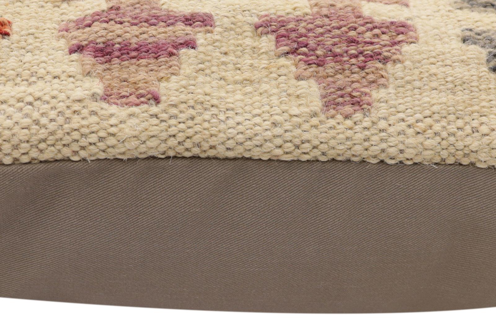 handmade Traditional Pillow Beige Rust Hand-Woven SQUARE 100% WOOL Hand woven turkish pillow2' x 2'