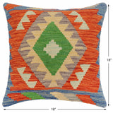 handmade Traditional Pillow Rust Blue Hand-Woven SQUARE 100% WOOL Hand woven turkish pillow2' x 2'