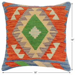 handmade Traditional Pillow Rust Blue Hand-Woven SQUARE 100% WOOL Hand woven turkish pillow2' x 2'