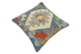 handmade Traditional Pillow Blue Rust Hand-Woven SQUARE 100% WOOL Hand woven turkish pillow2' x 2'