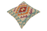 handmade Traditional Pillow Beige Blue Hand-Woven SQUARE 100% WOOL Hand woven turkish pillow2' x 2'