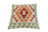 handmade Traditional Pillow Beige Blue Hand-Woven SQUARE 100% WOOL Hand woven turkish pillow2' x 2'