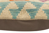 handmade Traditional Pillow Beige Blue Hand-Woven SQUARE 100% WOOL Hand woven turkish pillow2' x 2'