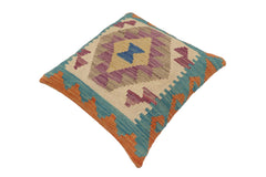 handmade Traditional Pillow Blue Orange Hand-Woven SQUARE 100% WOOL Hand woven turkish pillow2' x 2'