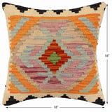 handmade Traditional Pillow Rust Blue Hand-Woven SQUARE 100% WOOL Hand woven turkish pillow2' x 2'