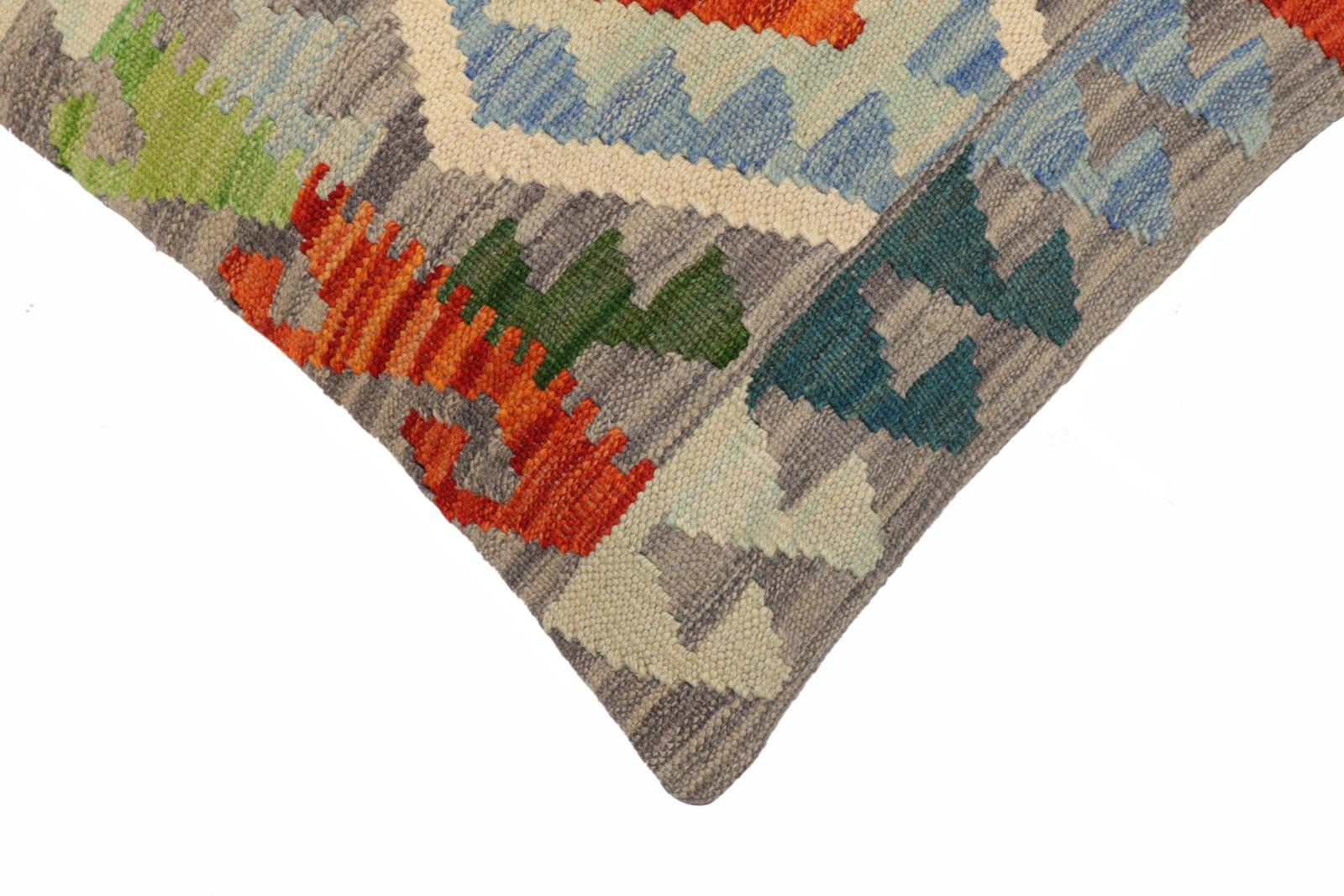 handmade Traditional Pillow Gray Rust Hand-Woven SQUARE 100% WOOL Hand woven turkish pillow2' x 2'