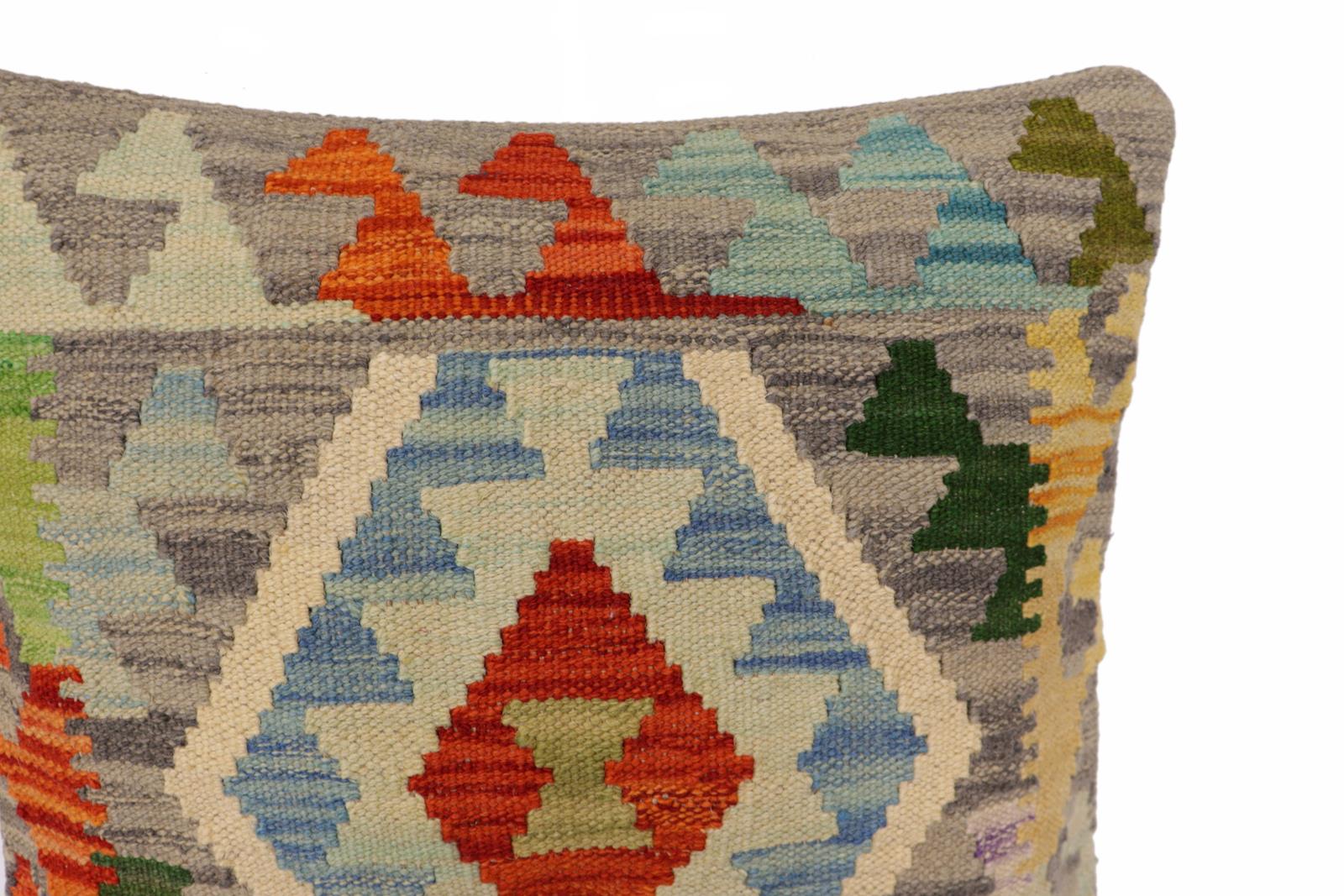 handmade Traditional Pillow Gray Rust Hand-Woven SQUARE 100% WOOL Hand woven turkish pillow2' x 2'