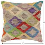 handmade Traditional Pillow Blue Red Hand-Woven SQUARE 100% WOOL Hand woven turkish pillow2' x 2'