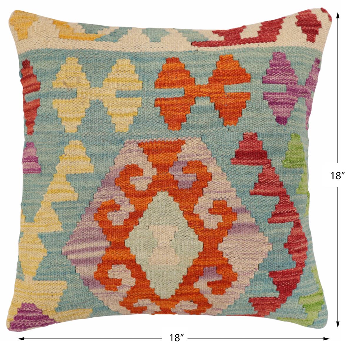 handmade Traditional Pillow Blue Rust Hand-Woven SQUARE 100% WOOL Hand woven turkish pillow2' x 2'