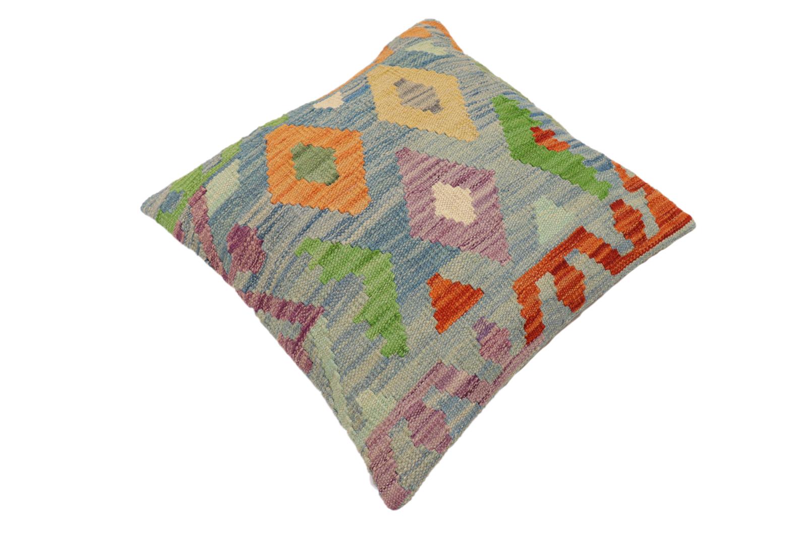 handmade Traditional Pillow Blue Rust Hand-Woven SQUARE 100% WOOL Hand woven turkish pillow2' x 2'