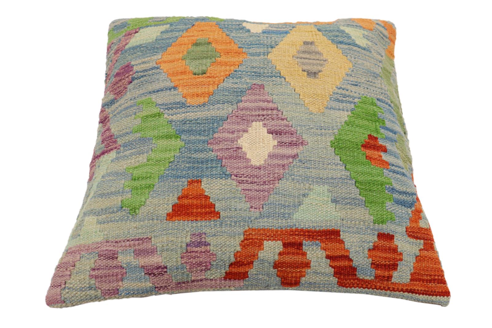 handmade Traditional Pillow Blue Rust Hand-Woven SQUARE 100% WOOL Hand woven turkish pillow2' x 2'