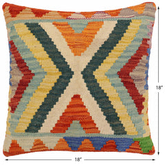 handmade Traditional Pillow Rust Blue Hand-Woven SQUARE 100% WOOL Hand woven turkish pillow2' x 2'