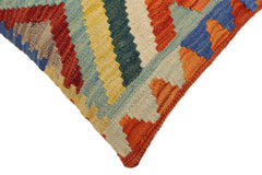 handmade Traditional Pillow Rust Blue Hand-Woven SQUARE 100% WOOL Hand woven turkish pillow2' x 2'