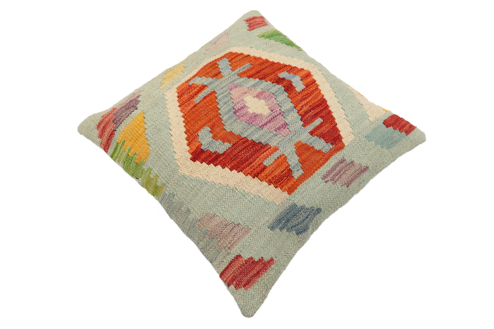handmade Traditional Pillow Blue Rust Hand-Woven SQUARE 100% WOOL Hand woven turkish pillow2' x 2'