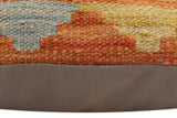 handmade Traditional Pillow Orange Blue Hand-Woven SQUARE 100% WOOL Hand woven turkish pillow2' x 2'