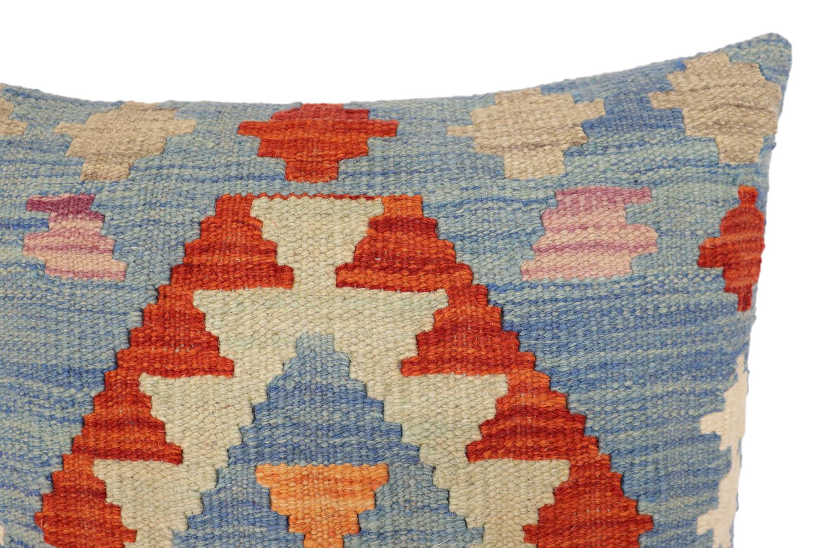 handmade Traditional Pillow Blue Rust Hand-Woven SQUARE 100% WOOL Hand woven turkish pillow2' x 2'