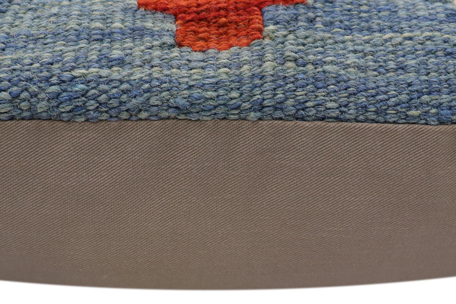 handmade Traditional Pillow Blue Rust Hand-Woven SQUARE 100% WOOL Hand woven turkish pillow2' x 2'