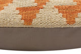 handmade Traditional Pillow Orange Beige Hand-Woven SQUARE 100% WOOL Hand woven turkish pillow2' x 2'