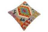 handmade Traditional Pillow Blue Rust Hand-Woven SQUARE 100% WOOL Hand woven turkish pillow2' x 2'