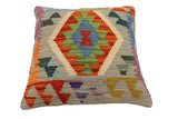 handmade Traditional Pillow Blue Rust Hand-Woven SQUARE 100% WOOL Hand woven turkish pillow2' x 2'