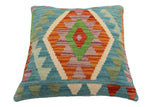 handmade Traditional Pillow Blue Rust Hand-Woven SQUARE 100% WOOL Hand woven turkish pillow2' x 2'