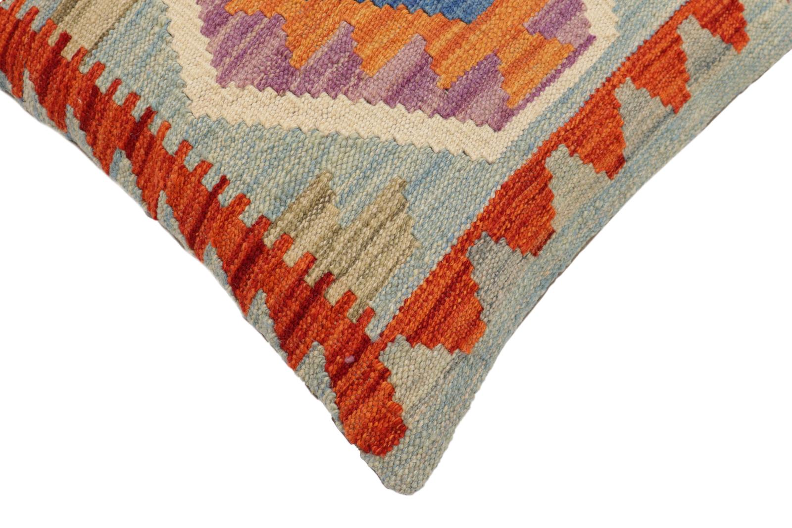 handmade Traditional Pillow Blue Rust Hand-Woven SQUARE 100% WOOL Hand woven turkish pillow2' x 2'