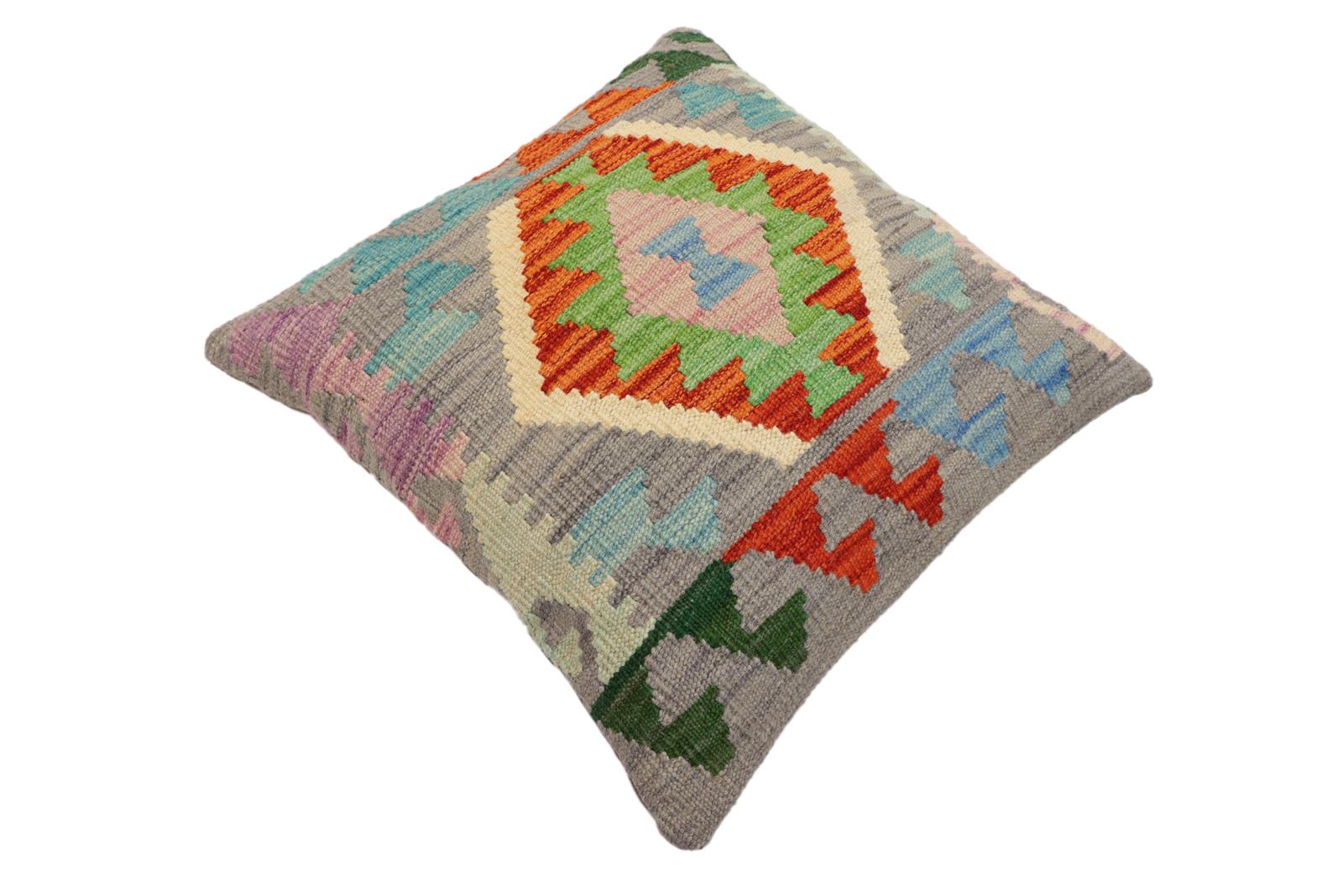 handmade Traditional Pillow Gray Rust Hand-Woven SQUARE 100% WOOL Hand woven turkish pillow2' x 2'