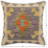 handmade Traditional Pillow Gray Beige Hand-Woven SQUARE 100% WOOL Hand woven turkish pillow2' x 2'