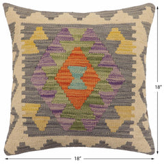 handmade Traditional Pillow Gray Beige Hand-Woven SQUARE 100% WOOL Hand woven turkish pillow2' x 2'