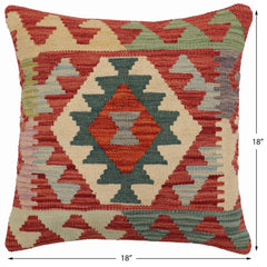 handmade Traditional Pillow Red Blue Hand-Woven SQUARE 100% WOOL Hand woven turkish pillow2' x 2'