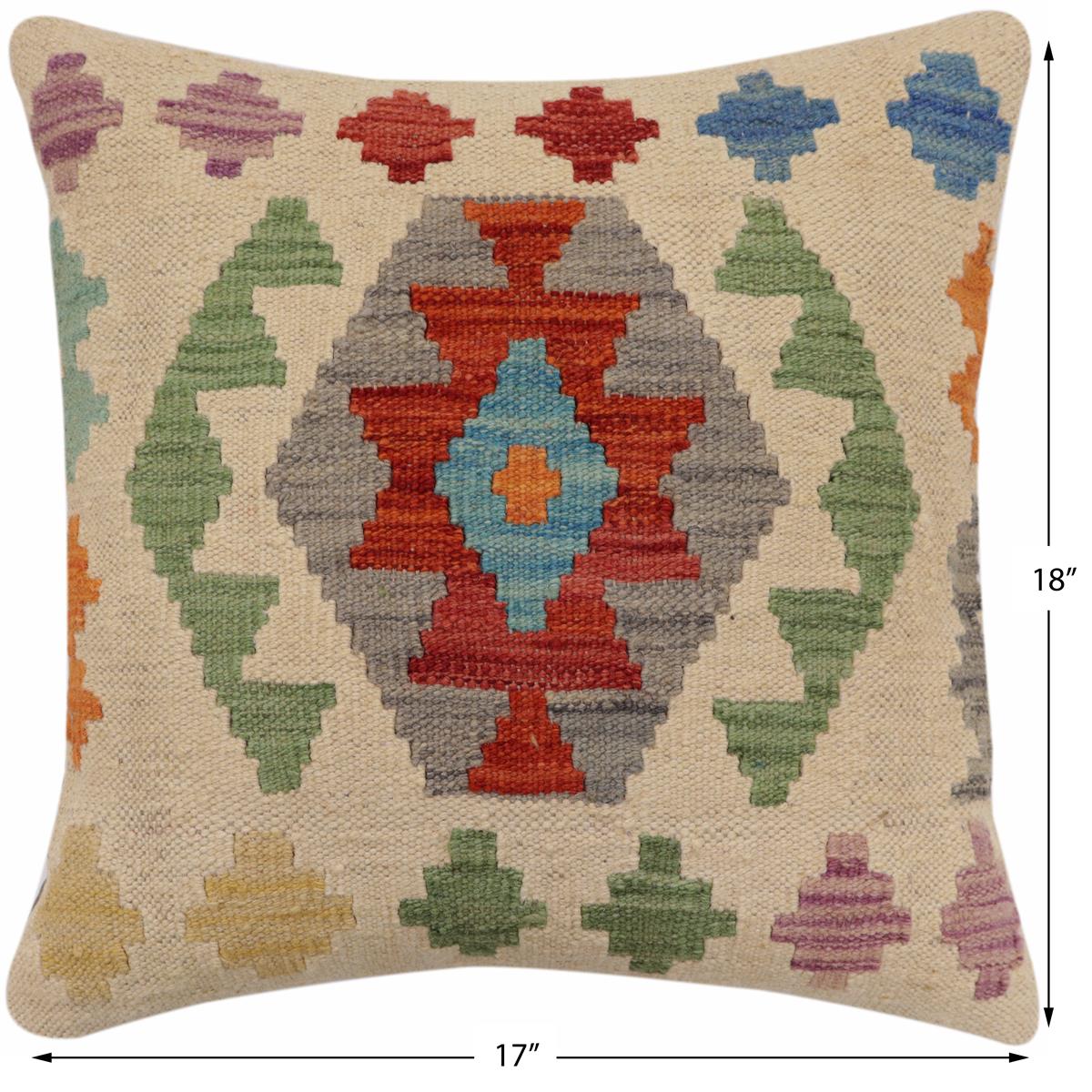 handmade Traditional Pillow Beige Gray Hand-Woven SQUARE 100% WOOL  Hand woven turkish pillow  2 x 2