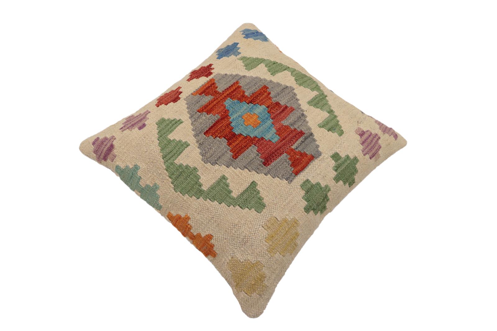 handmade Traditional Pillow Beige Gray Hand-Woven SQUARE 100% WOOL  Hand woven turkish pillow  2 x 2