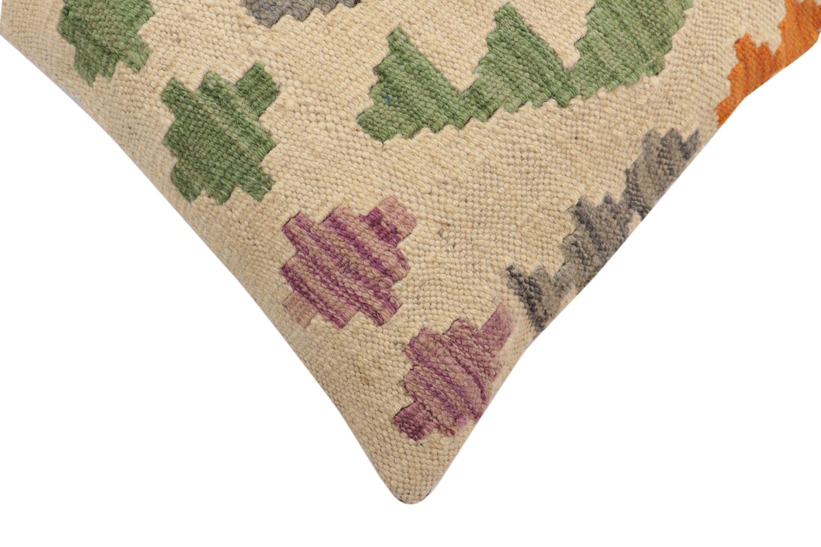 handmade Traditional Pillow Beige Gray Hand-Woven SQUARE 100% WOOL  Hand woven turkish pillow  2 x 2